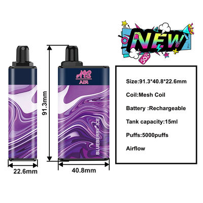 15ml 5000puffsの網のコイルEのCigの大きいパフのVapeのブルーベリーの氷の使い捨て可能なポッド950mah