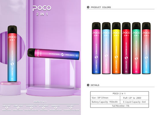 1つの塩Nic使い捨て可能なVapesのペン2000puff 6mlのE液体に付きPOCO 2つ